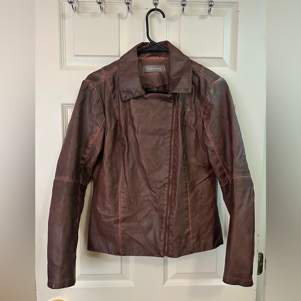 Bagatelle Faux Leather Brown Zip Jacket